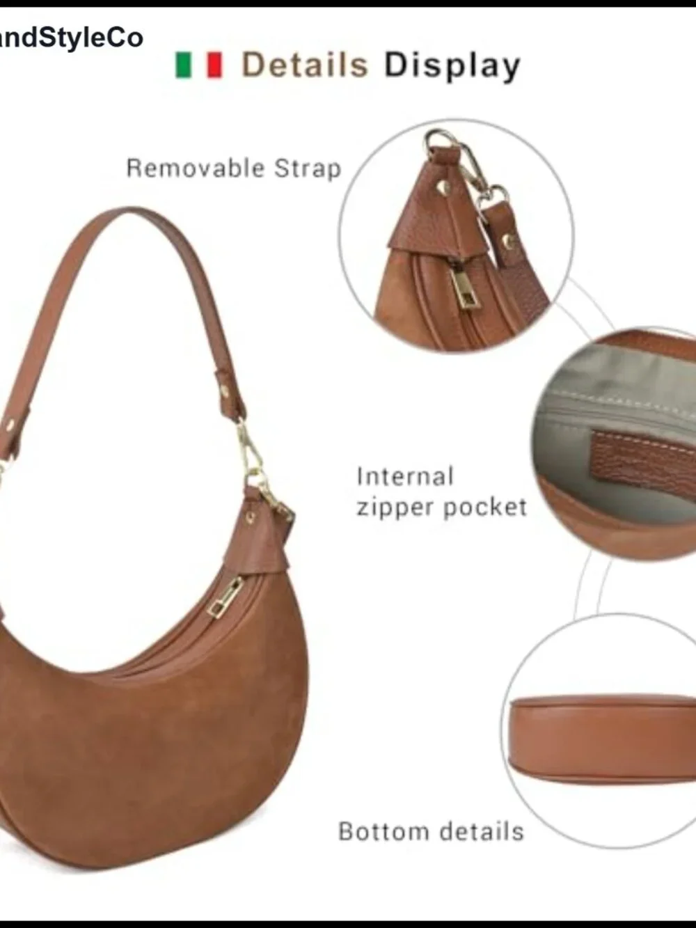 Genuine Leather Crescent Hobo Bag Convertible Crossbody Purse